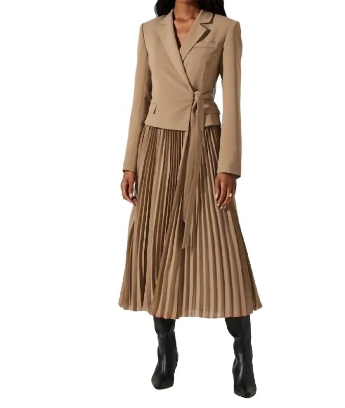 Today's Special Sekani Mixed Media Dress In Camel