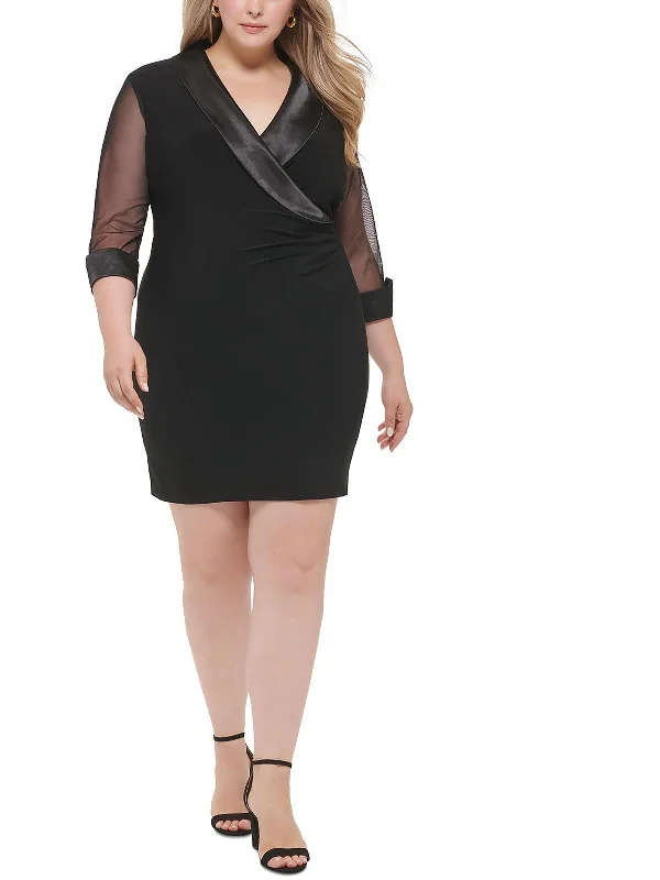 Mega Sale Plus Womens Illusion Faux Wrap Shift Dress