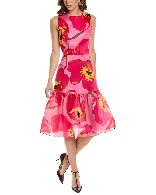 Price Reduction Carolina Herrera Ruffled Tie Silk Dress