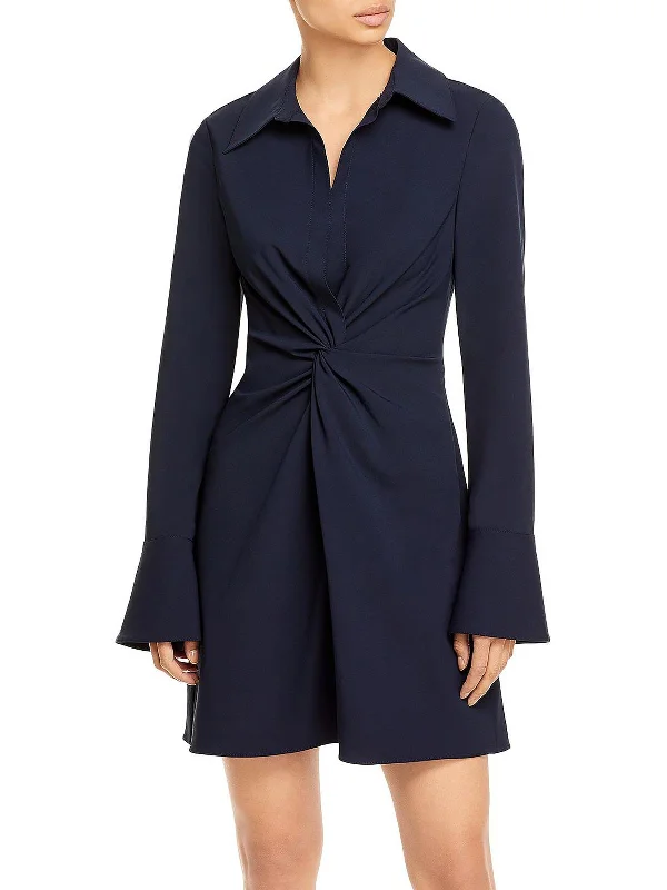Can't Miss Womens Knot-Front Mini Shirtdress