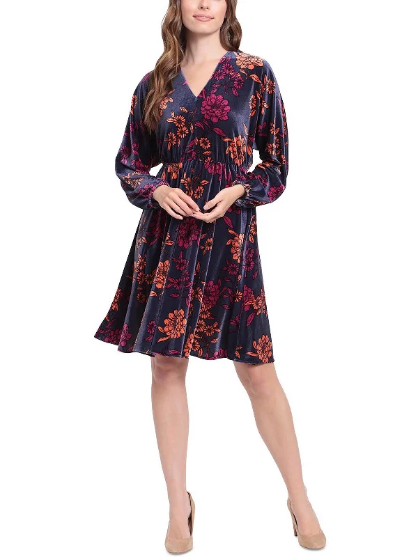 Limited Time Petites Womens Velvet Mini Fit & Flare Dress