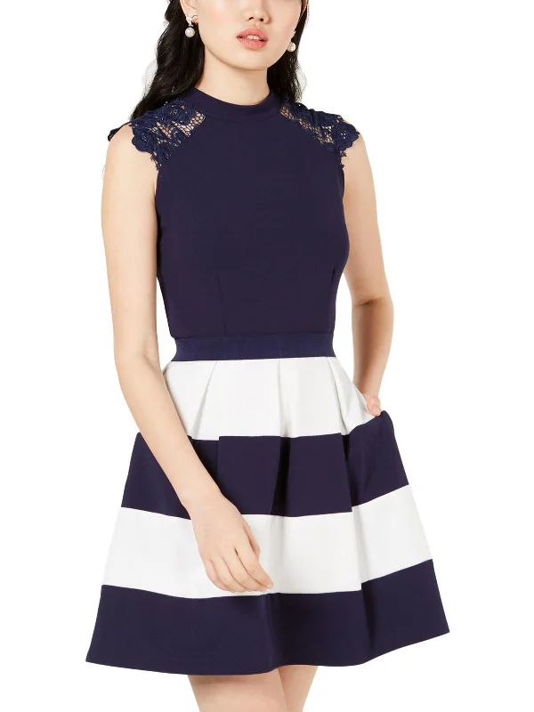 Great Bargains Juniors Womens Lace-Trim Fit & Flare Party Dress