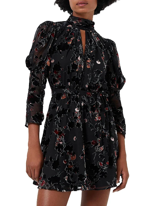 Special Discount Womens Burnout Floral Print Mini Dress