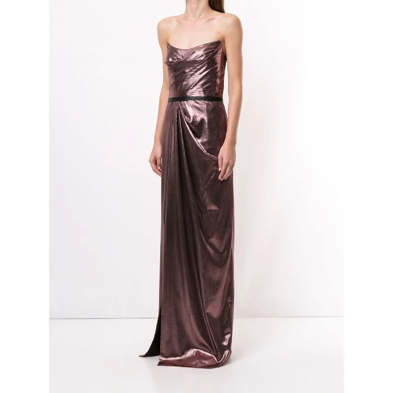 Now or Never Strapless Metallic Lame Gown