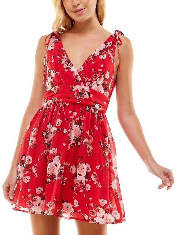 Buy More, Save More Juniors Womens Floral Print Surplice Mini Dress