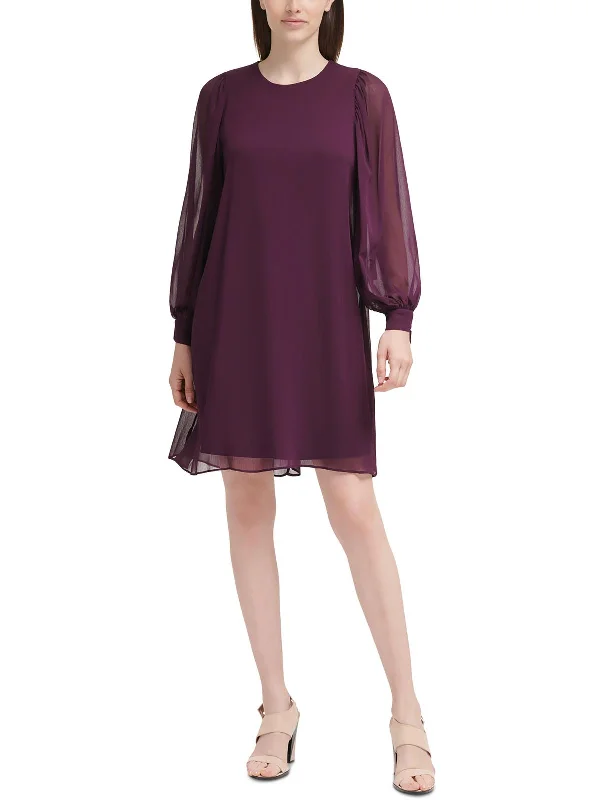 Deal of the Day Petites Womens Chiffon Shift Dress