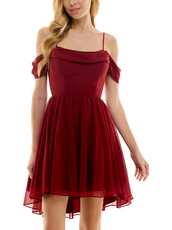 Special Savings Juniors Womens Layered Polyester Fit & Flare Dress