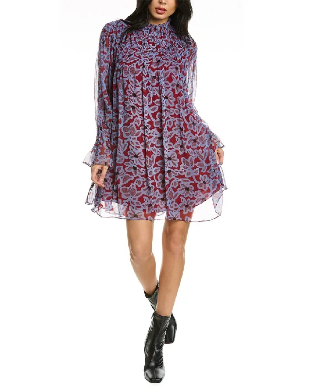Deal Dash Rebecca Taylor Vera Fleur Smocked Silk Shift Dress