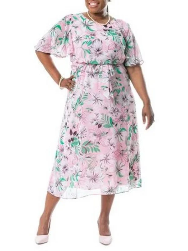 Clearance Items Julia Womens Chiffon Floral Fit & Flare Dress