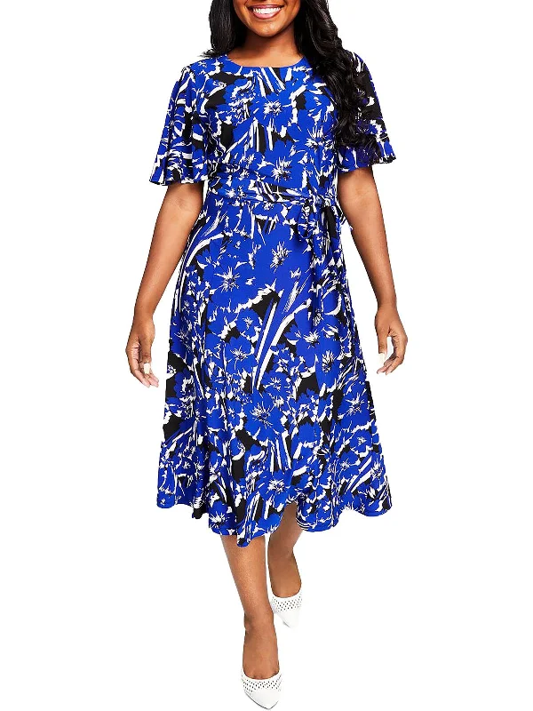 One-DAY Sale Womens Floral Midi Sheath Dress