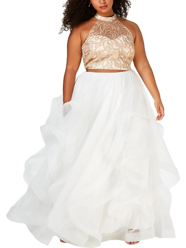 Lowest Prices Plus Womens Crop Glitter Formal Dress