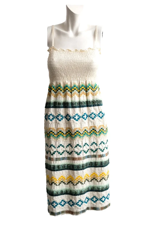 Deal of the Week 1970s Vintage Smocked Sundress with Embroidered Skirt, UK8