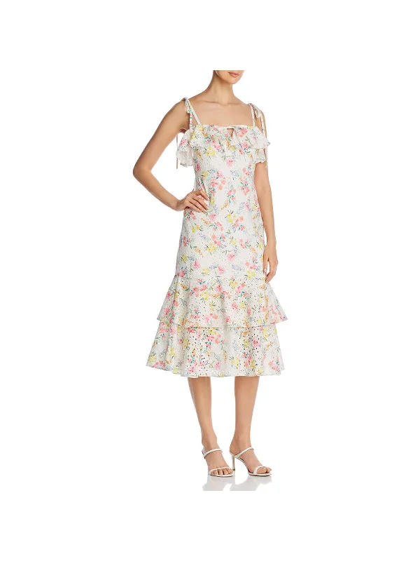 Bargain Blast YUMI KIM Womens Ruffled Floral Spaghetti Strap Square Neck Midi Party Fit + Flare Dress