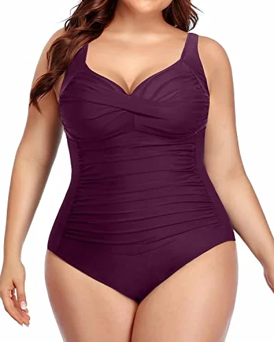 Best Bargains Twist Front Ruched Cross Swimsuits For Curvy Women-Maroon