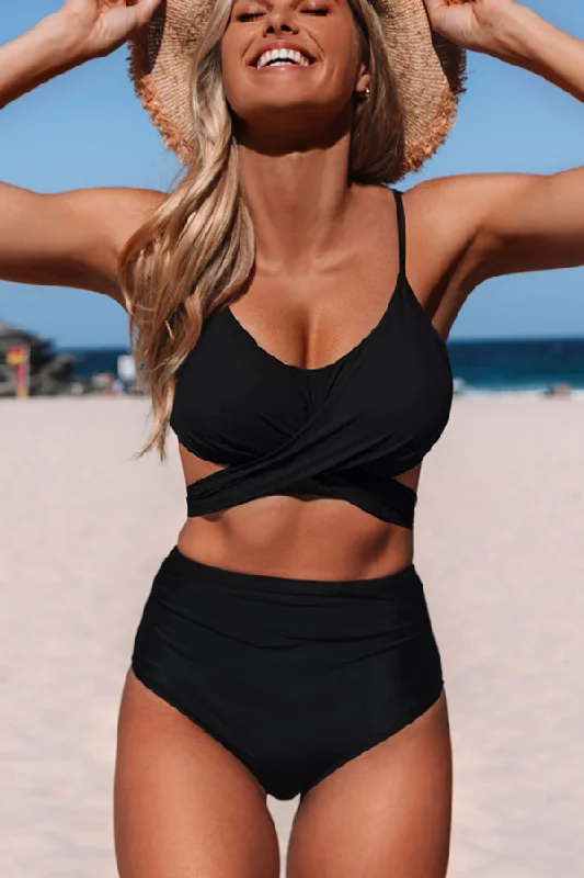 Special Discount Black and High Waist Tie Back Bikini Set