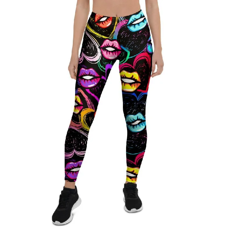 Deal Dash Abstract Lip Graffiti Print Women's Leggings